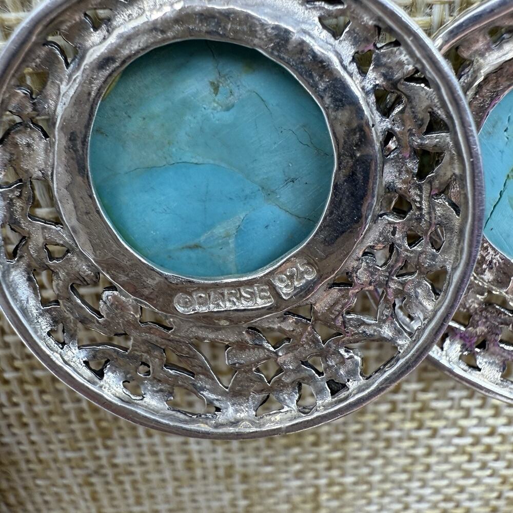 Vintage Barse 925 Sterling Silver Turquoise Post Pierced Dangle Earrings - Picture 6 of 7